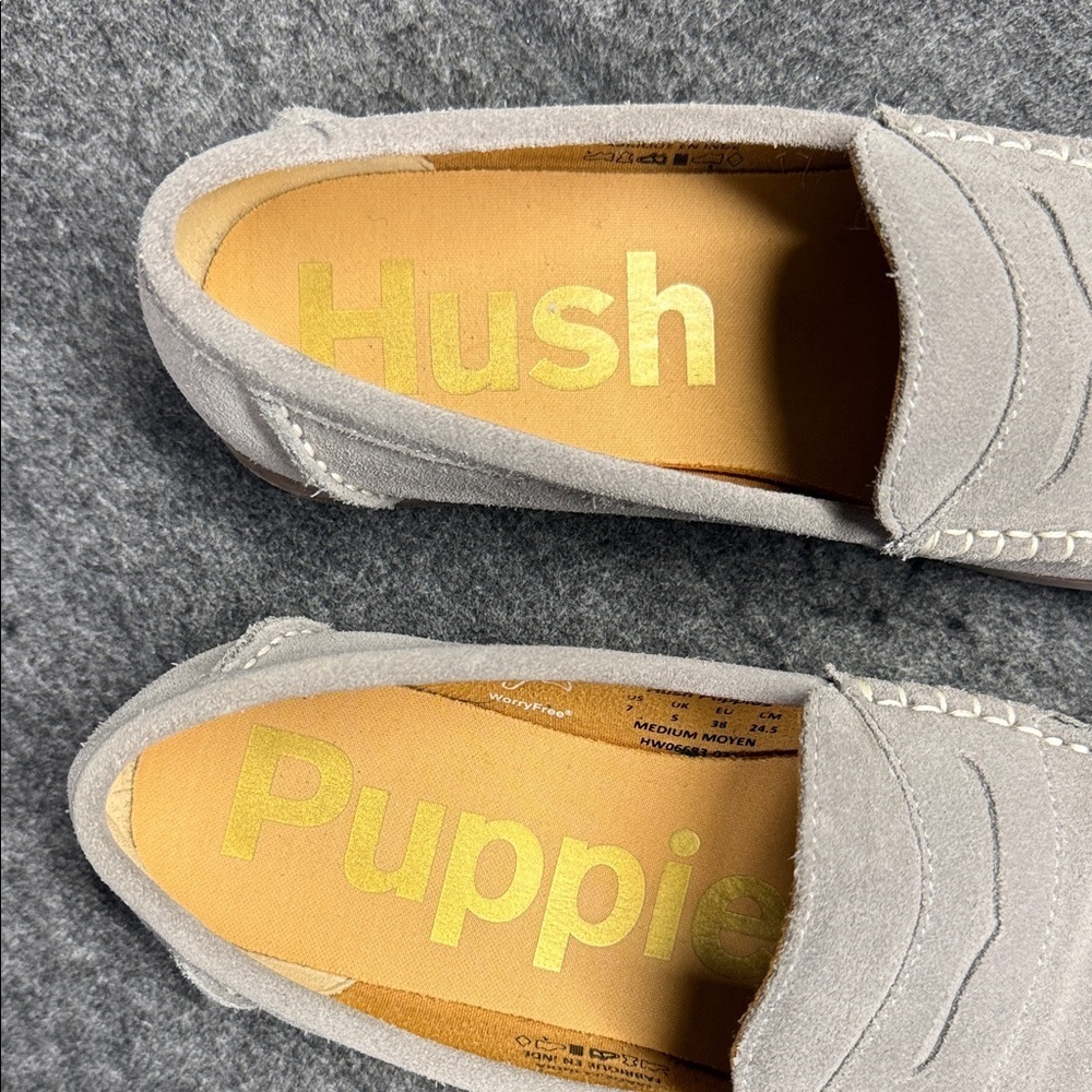 Hush Puppies Soft Gray Suede Loafers - Picture 2 of 13